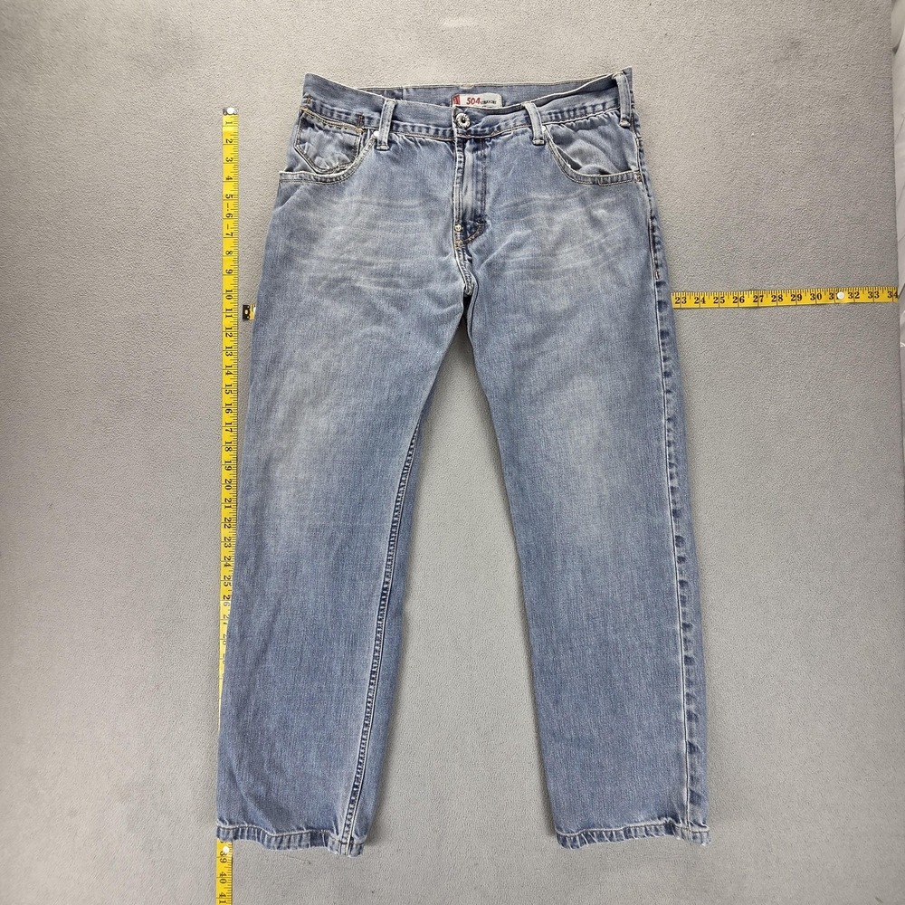 Vintage Levis 504‎ Jeans Mens Blue Straight Engineered Altered Hem Fits 34x29
